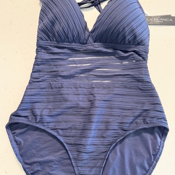 La Blanca Lingerie Tummy Control Muti Strap One Piece Swimsuit NWT 16 Dark Blue - Picture 4 of 8